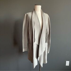 Qupra Draped Waterfall Jacket Gray | Minimalist Open Front Layer